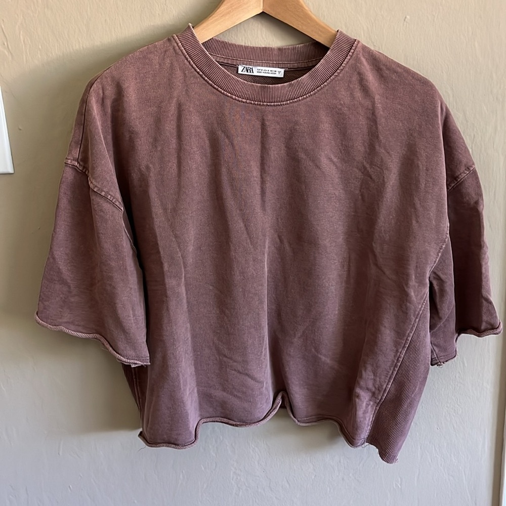 Zara Short Sleeve Ribbed Plush Sweatshirt Size Small - Picture 2 of 3